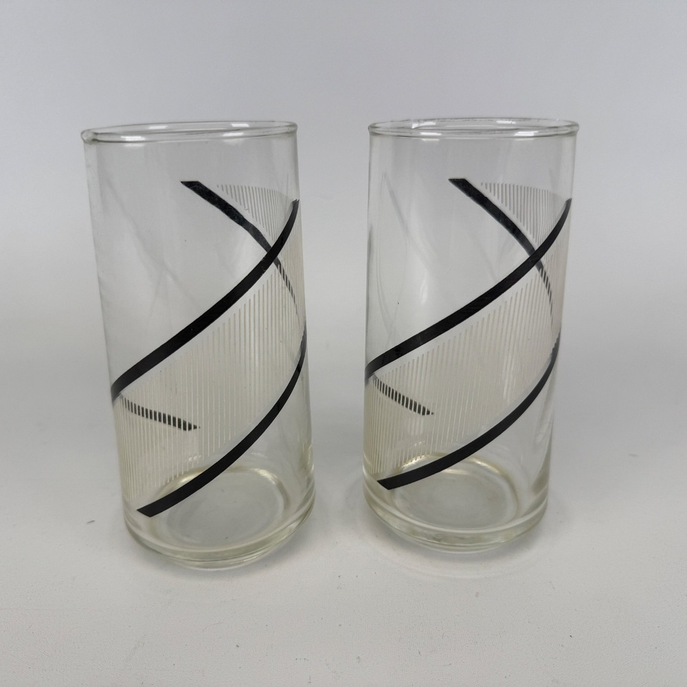 Vintage‎ Set of 2 George Briard Crisa Black/White Striped MCM Drinking Glasses